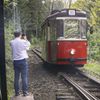 Průvod tramvají, tramvaj, trať Jablonec nad Nisou - Liberec, loučení, rozchod kolejí 1000 milimetrů, šotouš