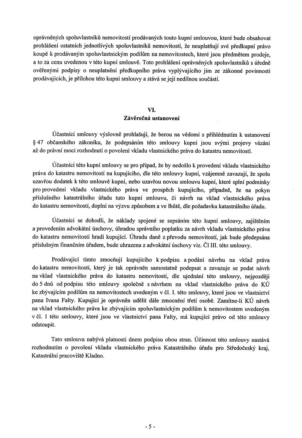 Kupní smlouva - statek Petr Bendl