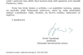 Dopisová přestřelka předsedů ODS a ČSSD