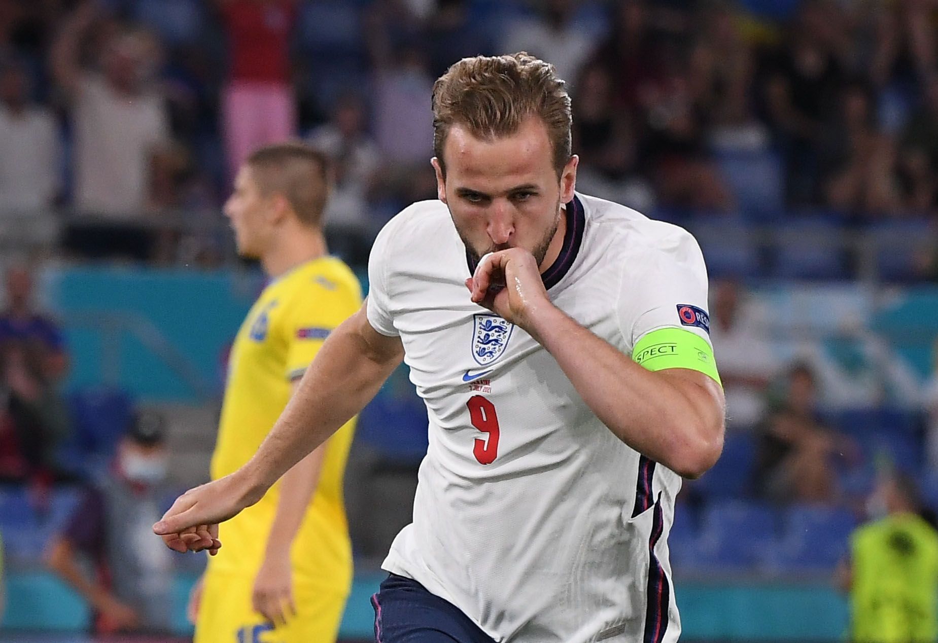fotbal, ME, Euro 2020, čtvrtfinále, Ukrajina - Anglie, Harry Kane, gól, radost