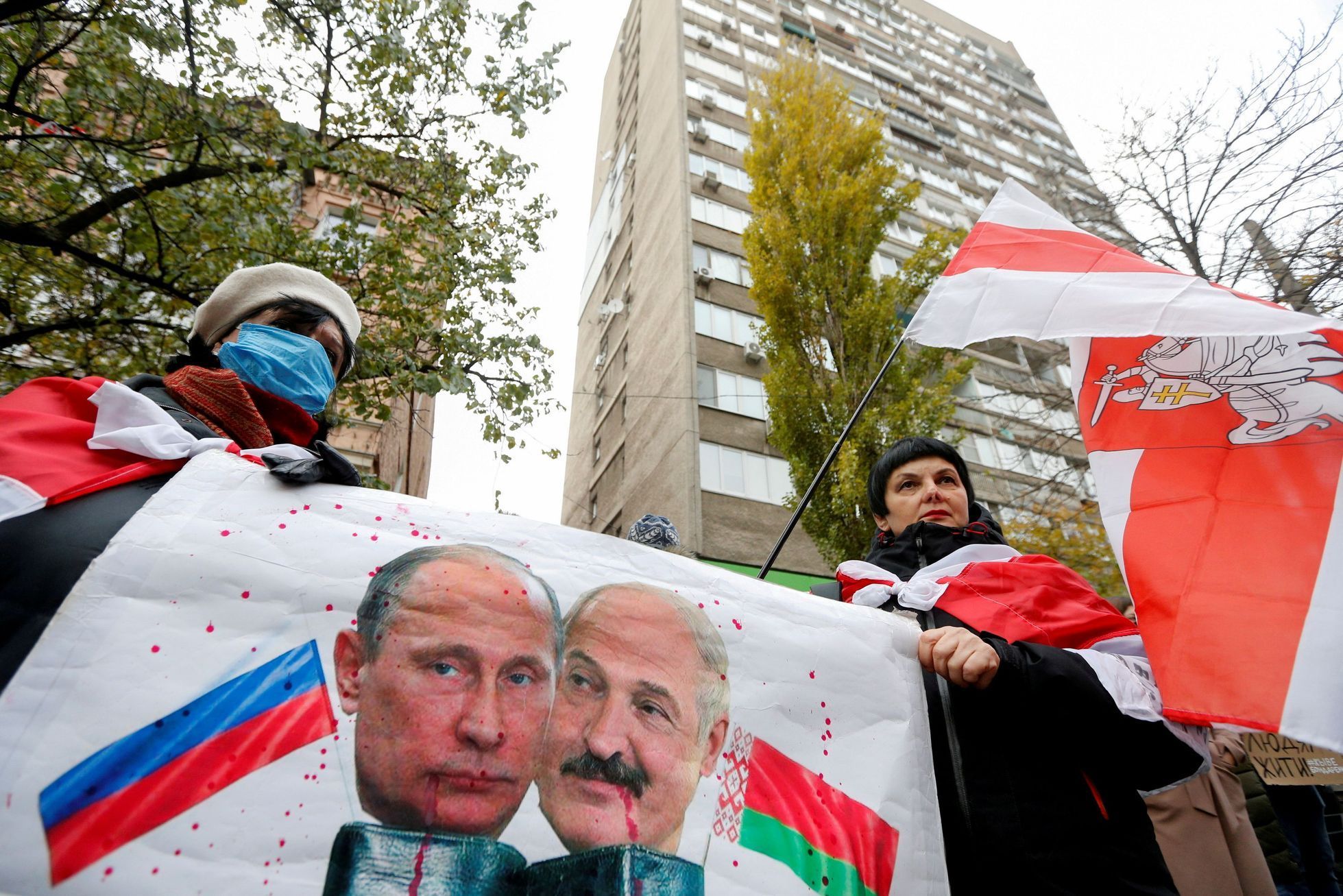 Protesty proti Lukašenkovi v Kyjevě.