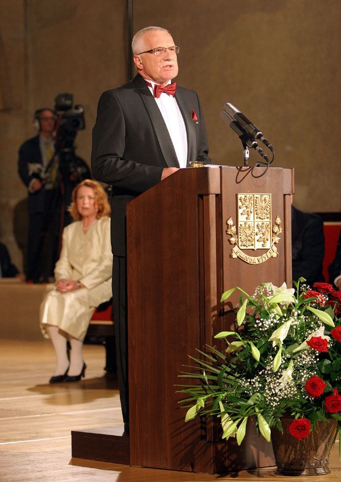 Prezident Klaus při projevu ve Vladislavském sále