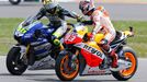 Yamaha MotoGP rider Valentino Rossi of Italy is congratulated by Honda rider Marc Marquez (R) after winning the Dutch Grand Prix in Assen June 29, 2013. REUTERS/Michael K