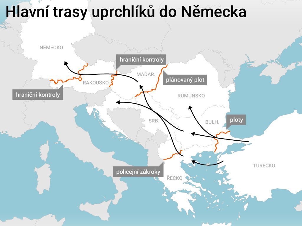 Hlavní trasy uprchlíků do Evropy