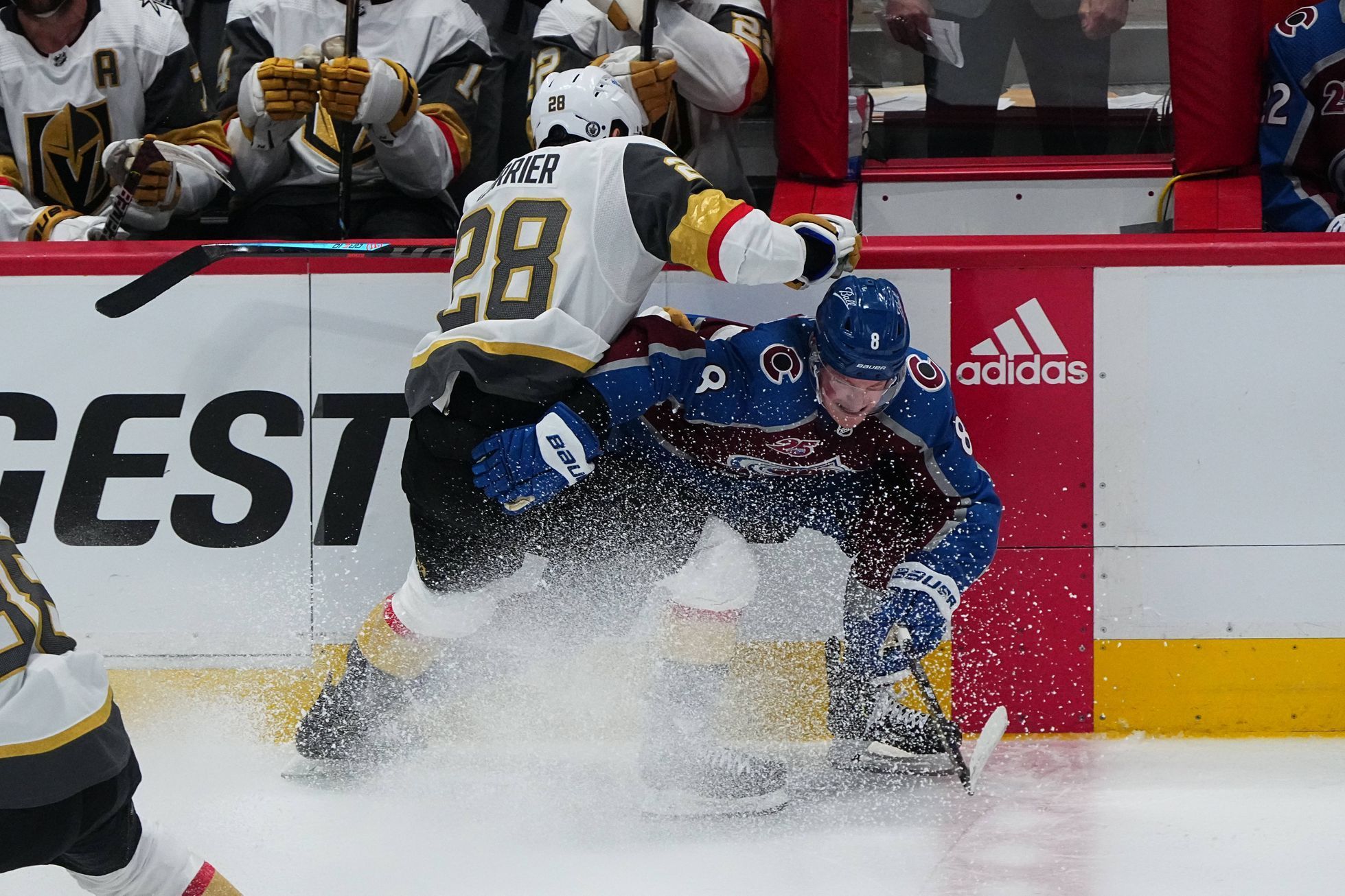 hokej, NHL 2021, Stanley Cup Play off, Vegas Golden Knights at Colorado Avalanche, William Carrier, Cale Makar