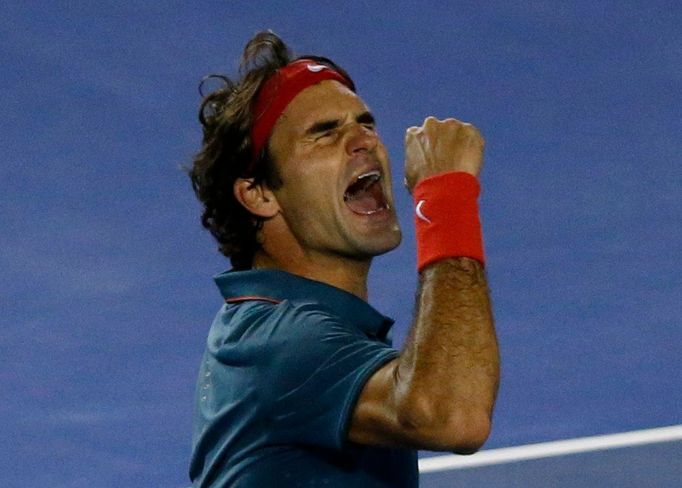 Roger Federer se raduje z postupu do semifinále Australian Open 2014