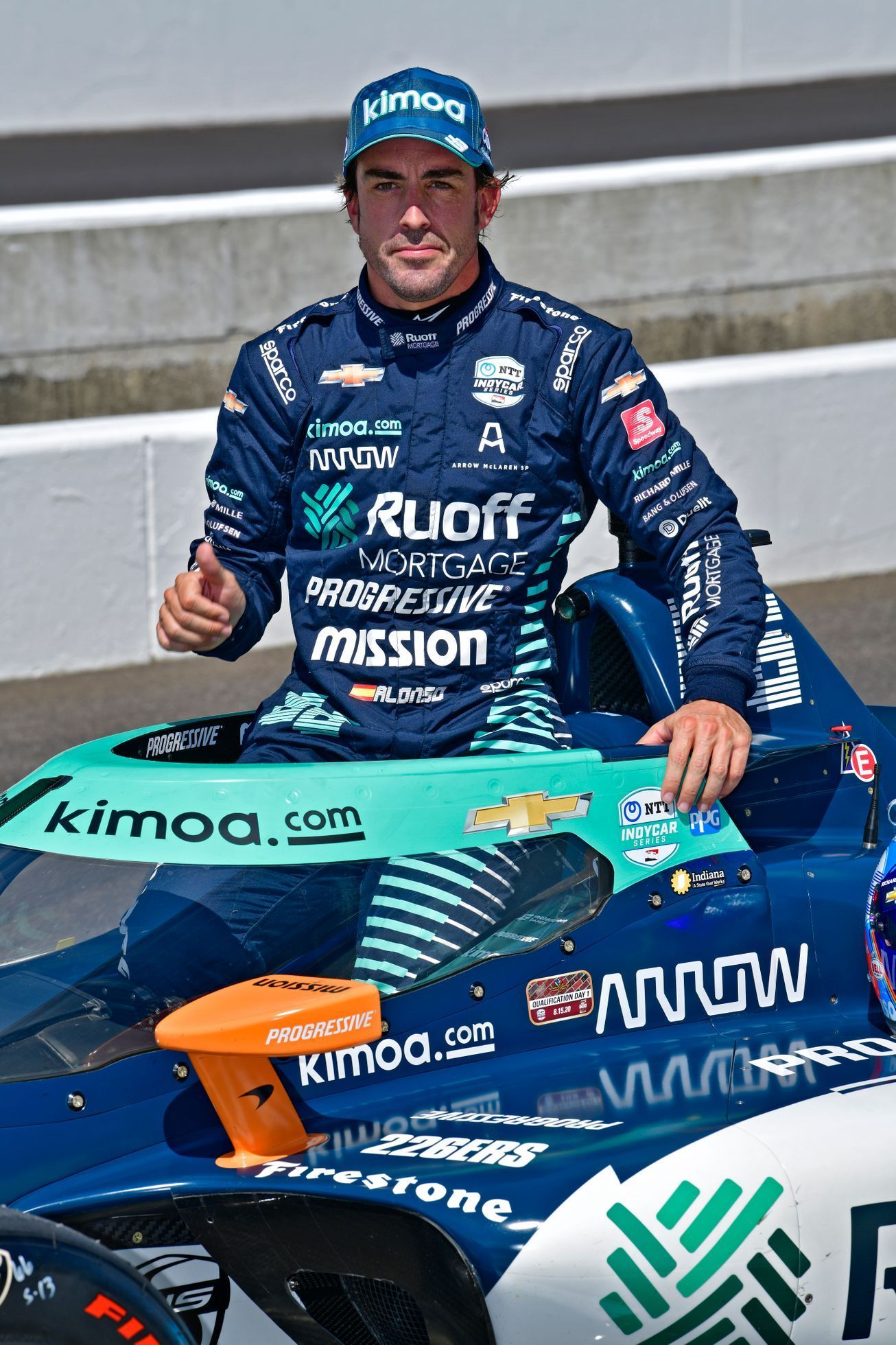 Fernando Alonso před závodem 500 mil Indianapolis 2020
