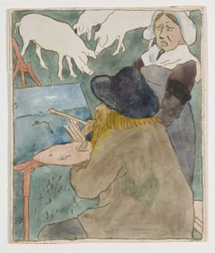Vojtěch Preissig: Kresba k cyklu Le Paysan, 1902, akvarel na podtisku, karton, 27,5 × 22,6 cm