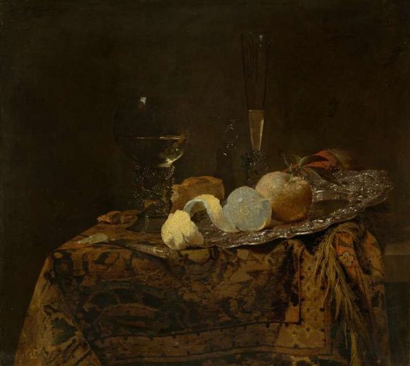 Willem Kalf: Zátiší se skleněnými poháry a citrónem, okolo 1656 až 1663.