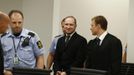 Norwegian mass killer Anders Behring Breivik (C) arrives in the court room at Oslo Courthouse August 24, 2012. The Norwegian court delivers its verdict in the ten-week trial of gunman Breivik on Friday, deciding whether to send the anti-Muslim militant to jail or a mental hospital for the massacre of 77 people last summer. REUTERS/Heiko Junge/NTB Scanpix/Pool (NORWAY - Tags: CRIME LAW) Published: Srp. 24, 2012, 8:05 dop.