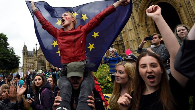 Demonstrace v Londýně za setrvání Británie v EU.