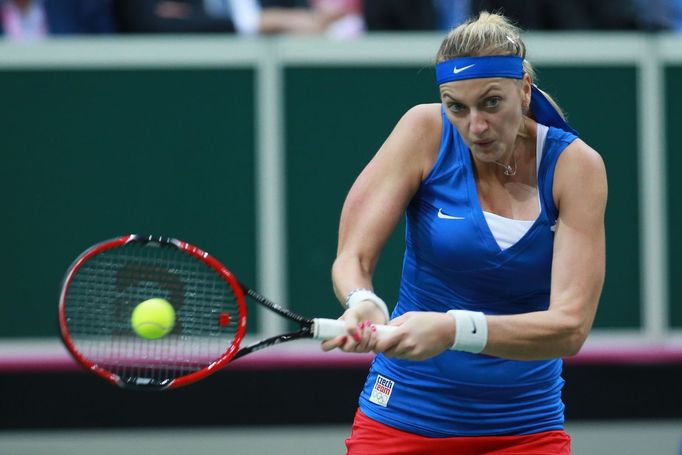 Fed Cup, finále 2014: Petra Kvitová v zápase s Andreou Petkovicovou