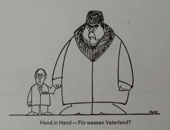 Dobová karikatura týdeníku Die Zeit: "Ruku v ruce - za čí vlast?"