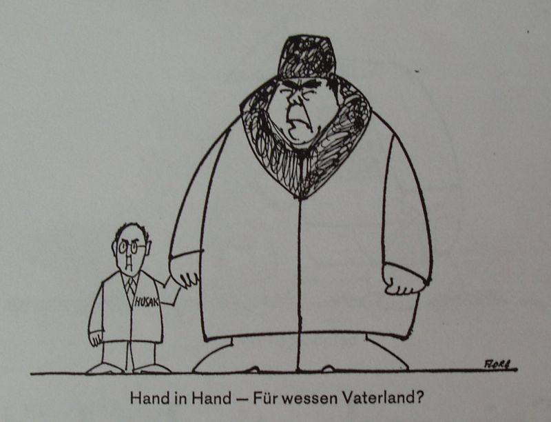 Brežněv a Husák na karikatuře