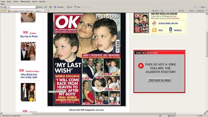 Jade Goodyová se svými syny na přední straně časopisu OK!