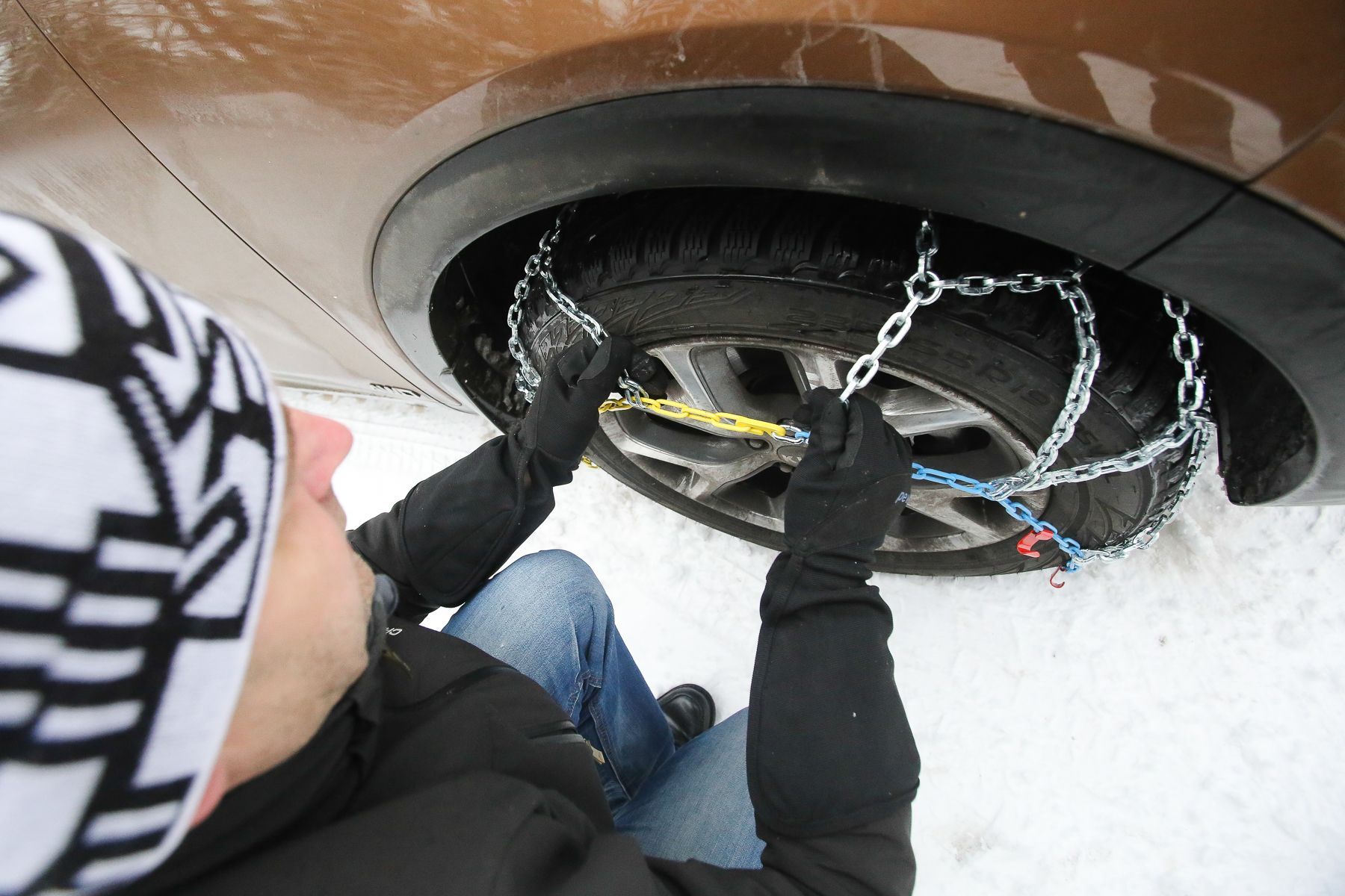 Zimní řetězy a testování Kia Sorento