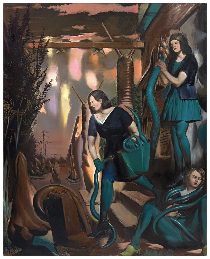 Neo Rauch: Spannung, olej na plátně, 250x200cm, 2016.