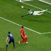 Genki Haraguči dává gól v zápase Belgie - Japonsko na MS 2018