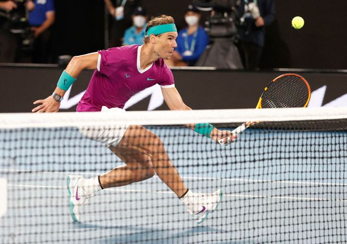 Tennis - Australian Open - Men's Singles Final - Melbourne Park, Melbourne, Australia - January 31, 2022 Spain's Rafael Nadal in action during the final against Russia's