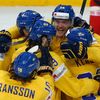 Sweden's Ekholm celebrates his goal against Belarus during men's ice hockey World Championship quarter-final game in Minsk