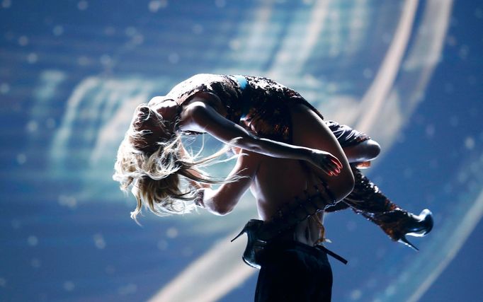 Singer Edurne representing Spain performs during a dress rehearsal for the upcoming 60th annual Eurovision Song Contest In Vienna