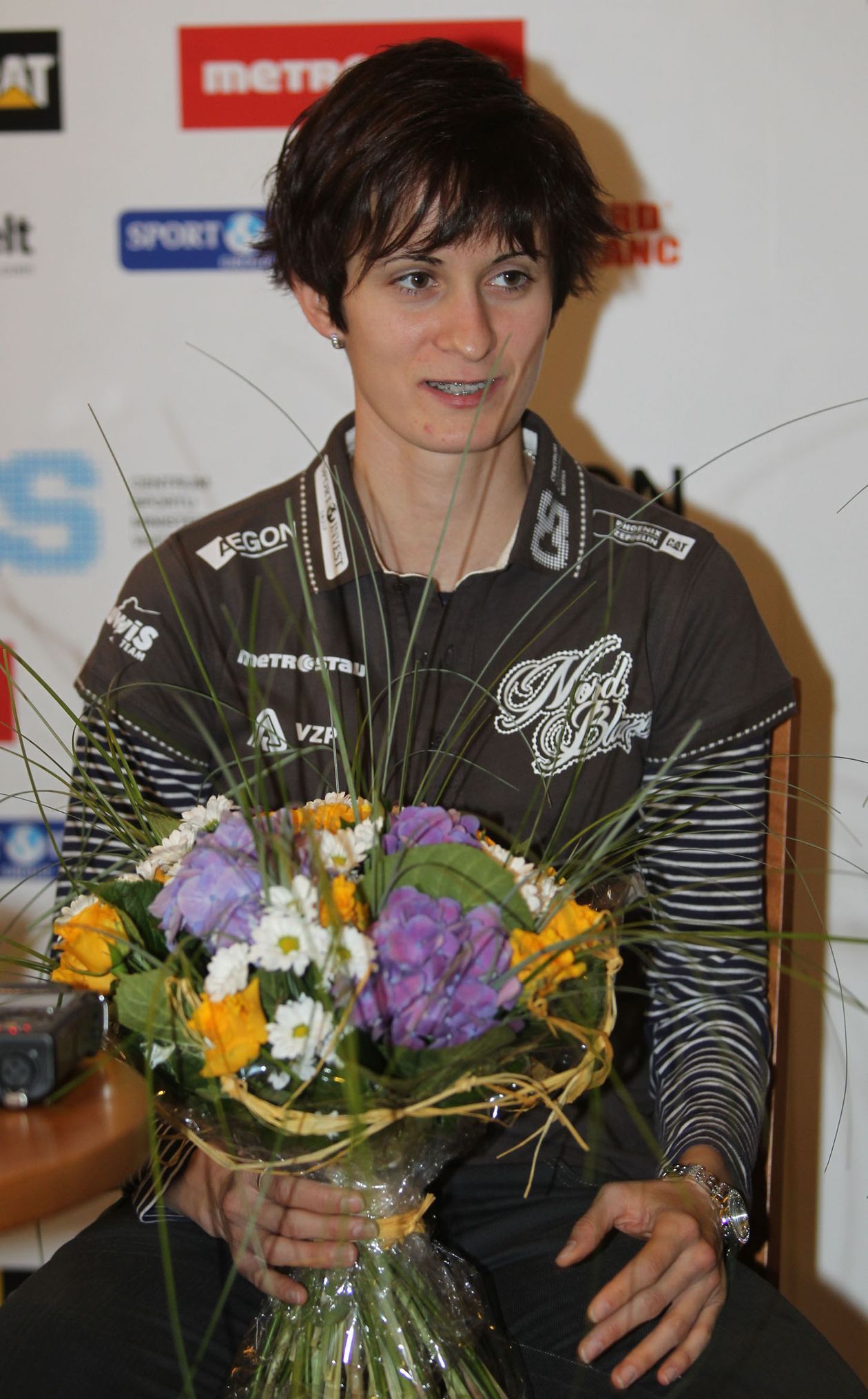 Česká rychlobruslařka Martina Sáblíková na tiskové konferenci před sezónou 2012/13.