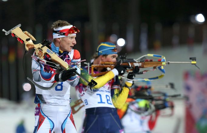 Soči 2014, biatlon, stíhačka: Ondřej Moravec a Fredrik Lindström