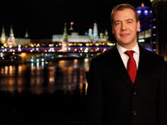 Tradiční novoročení projev v sobotu natáčel i prezident Dmitrij Medveděv.