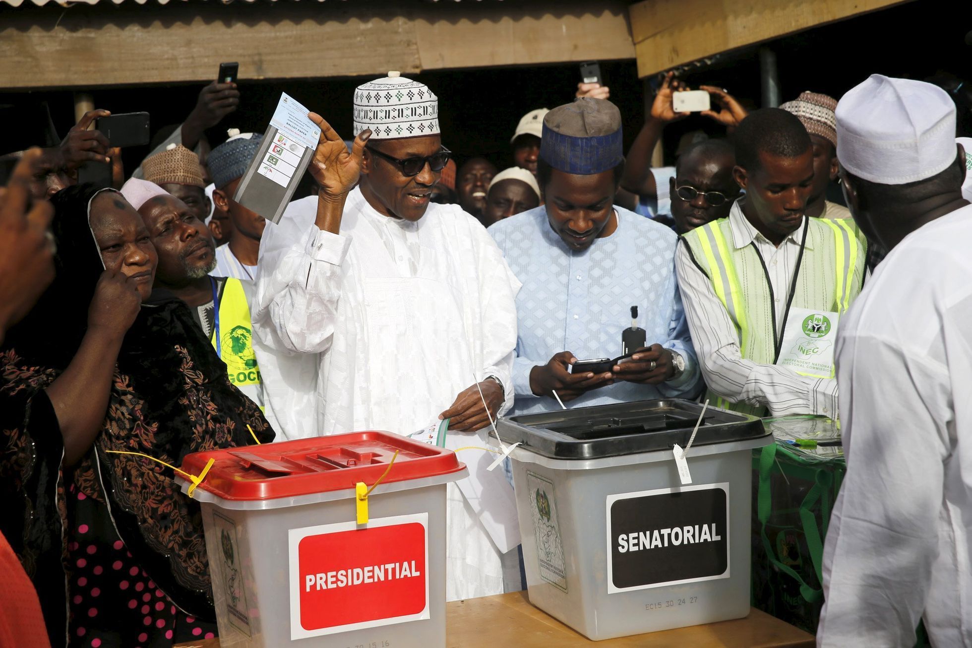 Prezidentský kandidát Muhammad Buhari u voleb.