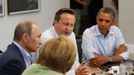 David Cameron, Barack Obama, Vladimir Putin a Angela Merkelová na summitu G8 v Severním Irsku.