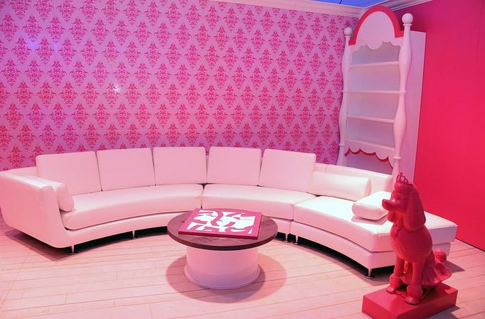 Living room at a guided tour at Barbie - The Dreamhouse Experience in Mitte. Berlin, Germany - 11.04.2013