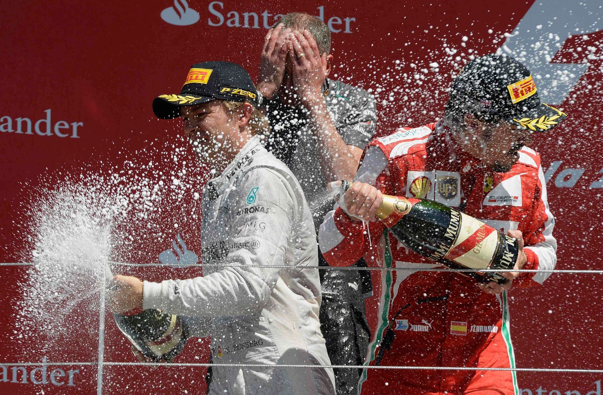 Mercedes Formula One driver Rosberg of Germany celebrates af
