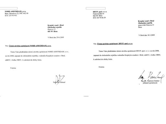 Účetní závěrka Daňhelovy firmy DEUP má stejný krycí list jako účetní závěrka firmy Nord Amstrdam, která okradla stát o stamiliony. Oba dokumenty dělal Daňhel.