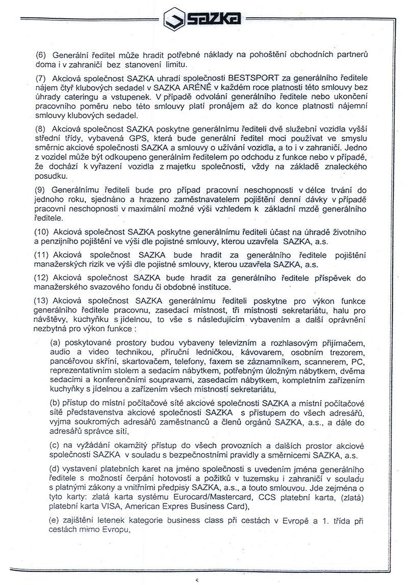Pracovní smlouva generálního ředitele Sazky Aleše Hušáka