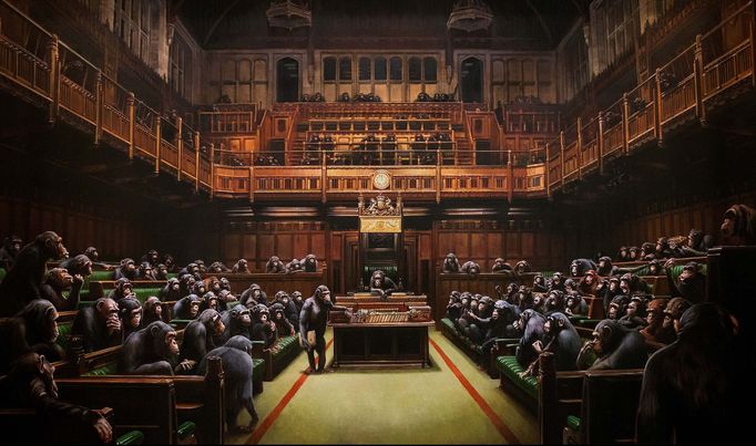 Banksy: Devolved Parliament (Parlament zbavený moci), 2009.