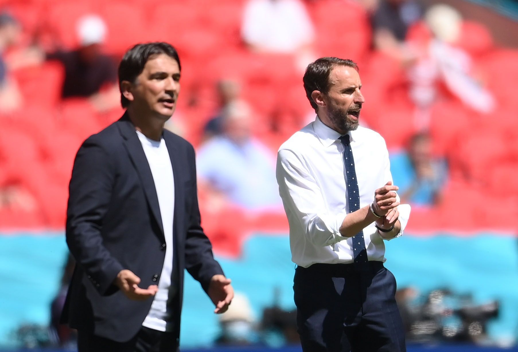 Zlatko Dalič a Gareth Southgate v zápase Anglie - Chorvatsko na ME 2020