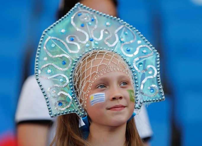 Uruguayské fanynky na zápase zápase Uruguay - Saúdská Arábie na MS 2018