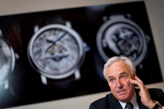 Bernard Fornas během rozhovoru s novináři agentury Reuters na veletrhu Haute Horlogerie.