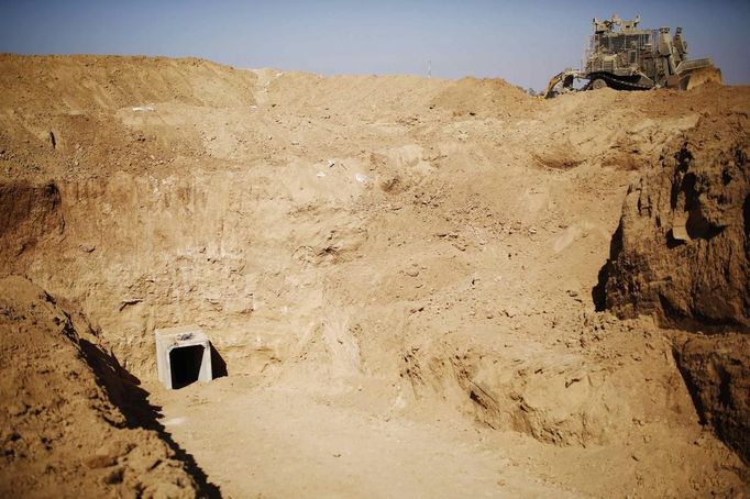 An entrance to a tunnel exposed by the Israeli military is seen near Kibbutz Ein Hashlosha, just outside the southern Gaza Strip