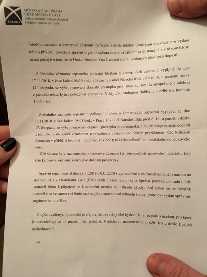 Pokuta za vyhození kytic pro Otakara van Gemunda