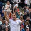 Richard Gasquet of France celebrates after winning his match against Stan Wawrinka of Switzerland at the Wimbledon Tennis Championships in London