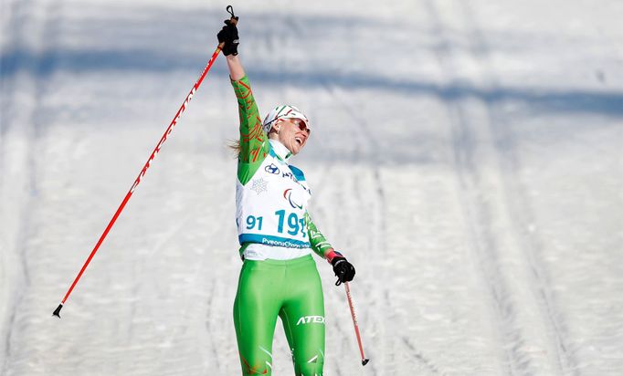 Sviatlana Sakhanenková (Bělorusko) v cíli běhu na 1,5 km