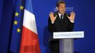 France's President and UMP party candidate for the 2012 French presidential elections Sarkozy delivers a speech at a campaign rally in Saint Maurice