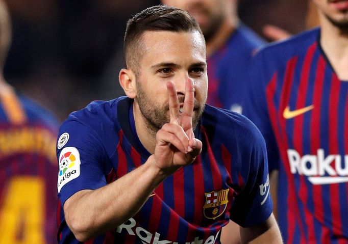 Soccer Football - La Liga Santander - FC Barcelona v Real Sociedad - Camp Nou, Barcelona, Spain - April 20, 2019   Barcelona's Jordi Alba celebrates scoring their second