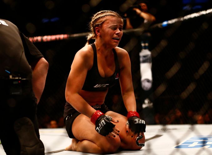 January 19, 2019; Brooklyn, NY, USA; Paige VanZant reacts following her victory against Rachael Ostovich during UFC Fight Night at Barclays Center. Mandatory Credit: Noah