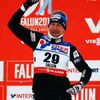 Bauer of the Czech Republic celebrates after the men's cross country 50 km mass start classic race at the Nordic World Ski Championships in Falun