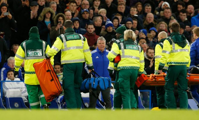 Chelsea's Kurt Zouma receives medical attention after sustaining an injury