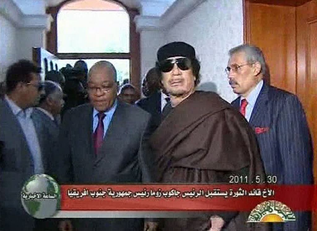 Muammar Kaddáfí po jednání s Jacobem Zumou