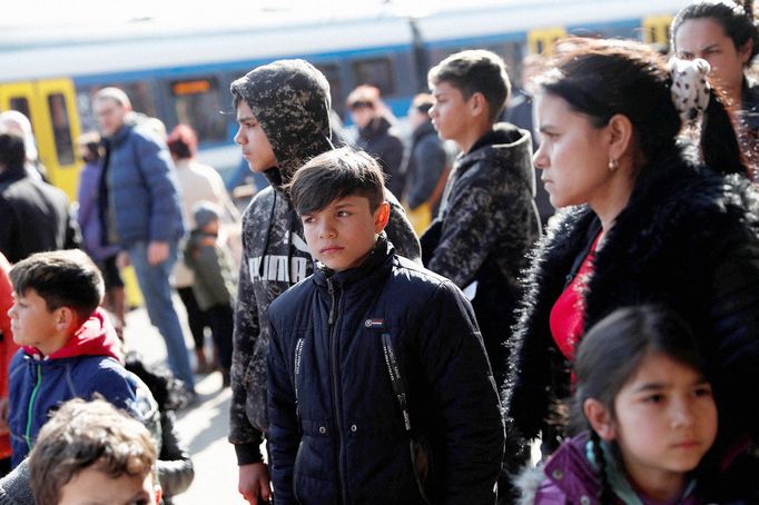 Uprchlíci z Ukrajiny na železničním nádraží ve městě Záhony v Maďarsku. 27. 2. 2022