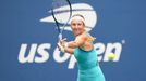 Aug 28, 2023; Flushing, NY, USA;  Victoria Azarenka hits to Fiona Ferro of France on day one of the 2023 U.S. Open at the Billie Jean King Tennis Center. Mandatory Credit